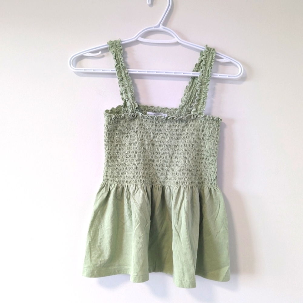 Twik by Simons Smocked Tank Top Girl's Size Large Organic Cotton Green